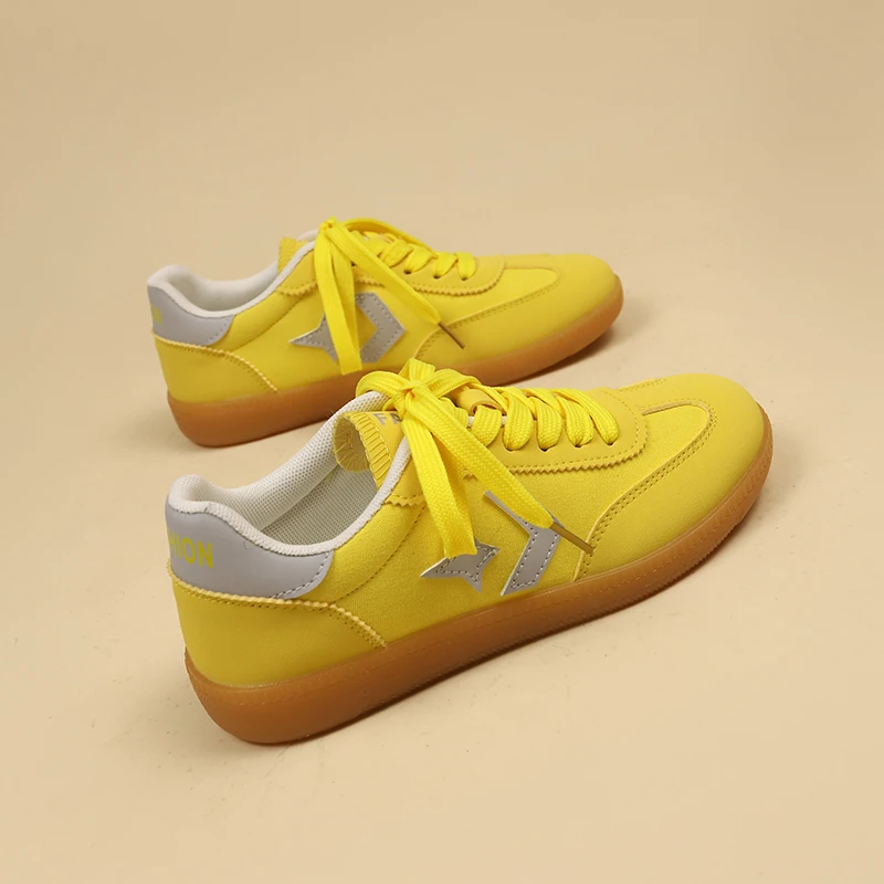 Women Big Size Running Sport Shoes Yellow Suede Leather Female Athletic Fitness Trainers Over Size 43 44 Girls Sneakers