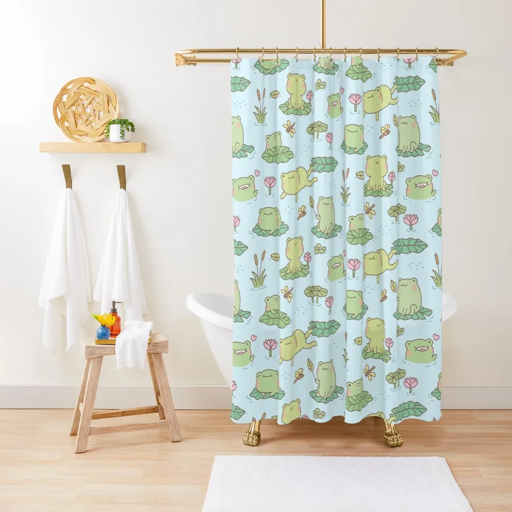

Cute Frogs and Dragonflies Pond Pattern Shower Curtain Bathroom Accessory Waterproof Shower Curtain