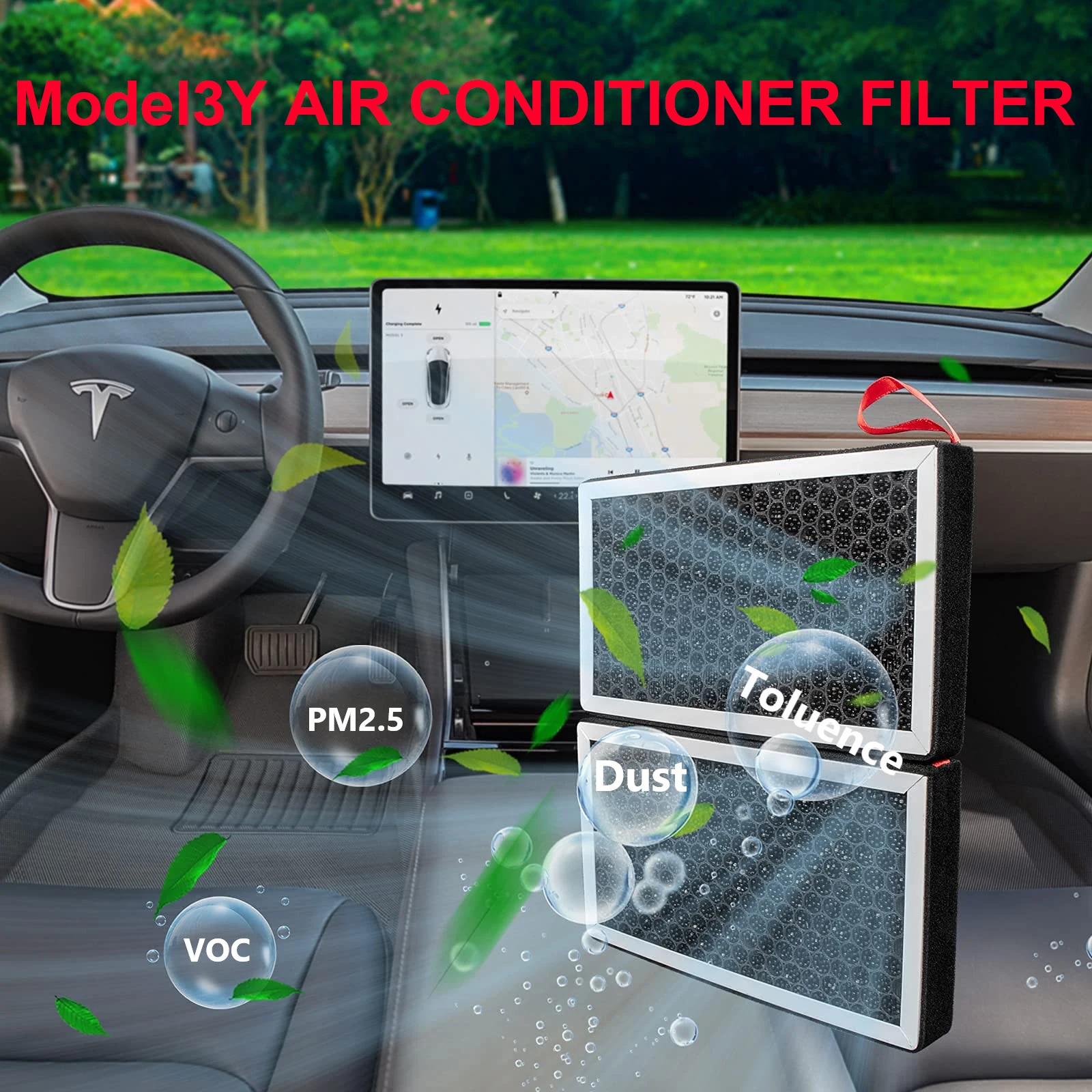 Juego De 3 Filtros De Aire Para Tesla Model 3 (2017-2020) - Incluye Filtro De Rejilla, Externo E Interno Con Carbón Activado