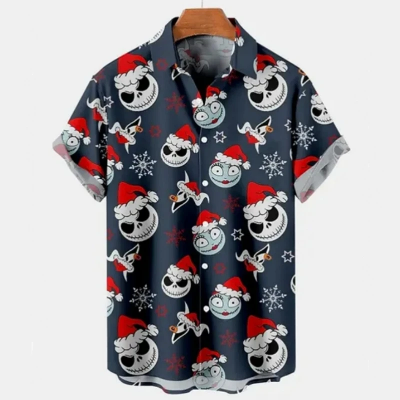 Christmas Men's Shirt Skull And Devil Graphic Short-Sleeved Printed Tshirt Loose Lapel Button Shirt Beach Party Clothing Men Top casual short sleeved shirt short sleeved shirt button down shirt