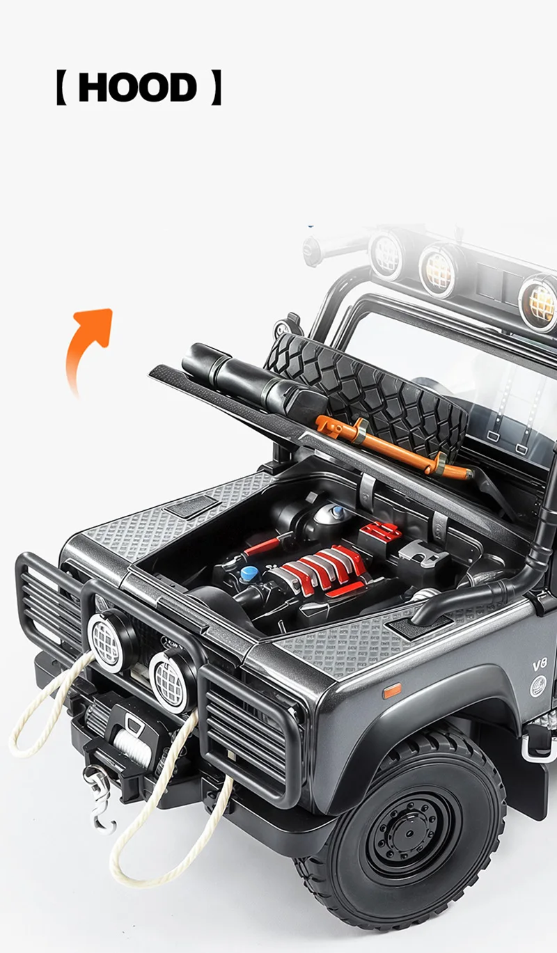 Sd9b5bfab860141f78d19c36978ae4487P 1/24 Land Range Rover Defender 110 Tomb LE Alloy Pickup Car Model Diecasts Off-road Vehicles Car Model Sound Light Kids Toy Gift