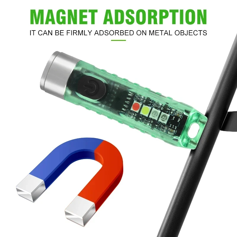 다기능 미니 EDC LED 손전등, 휴대용 키체인 라이트, 마그네틱 토치, USB 충전식 UV 램프, 비상 캠핑 랜턴