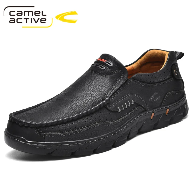 

Camel Active New Men's Casual Shoes Genuine Leather Spring/Autumn Outdoors Rubber Sole Slip-On Breathable Black Men Oxfords