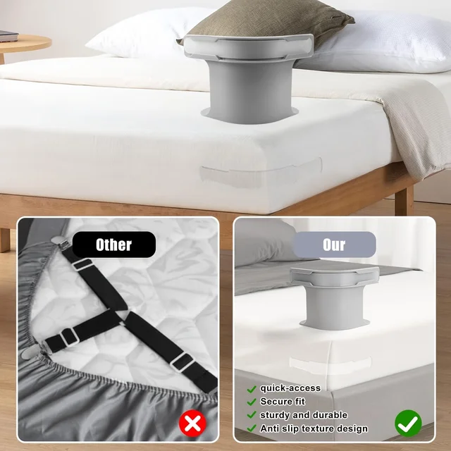 4PCS Pinces invisibles pour draps, tendeurs d'angle résistants, sangles pour matelas, antidérapants, ajustables, pour toutes tailles de draps, maintien sécurisé, élastiques solides, accessoires de literie, fixateurs po 2