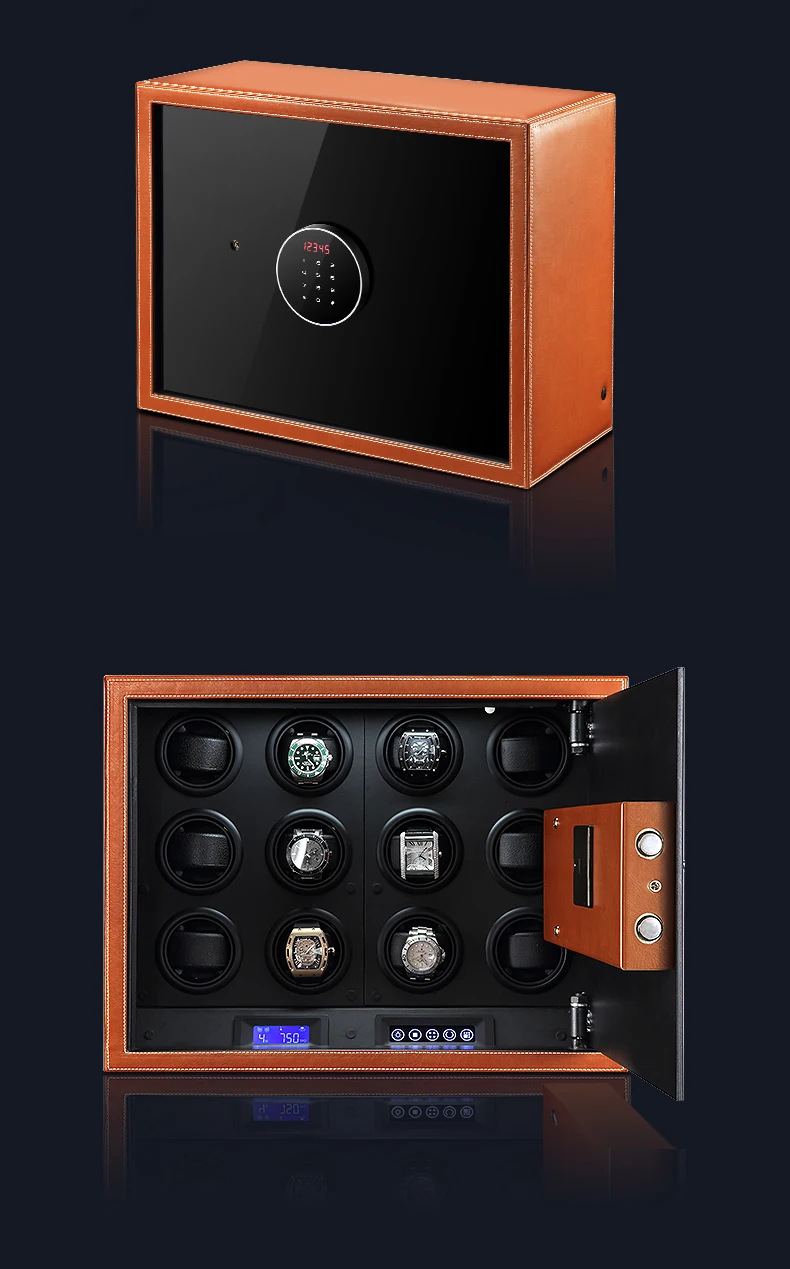 Luxury Automatic Watch Winder Safe Box – 12 Slot Brown Display Case with Quiet Motor, L... - SKU WSB23460 - UGI Packaging