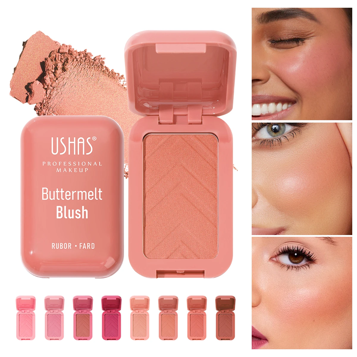 USHAS 8 Color Matte Blush Easy Coloring Embossed Blusher Palette Correct Facial Contours Blush Powder Makeup 3