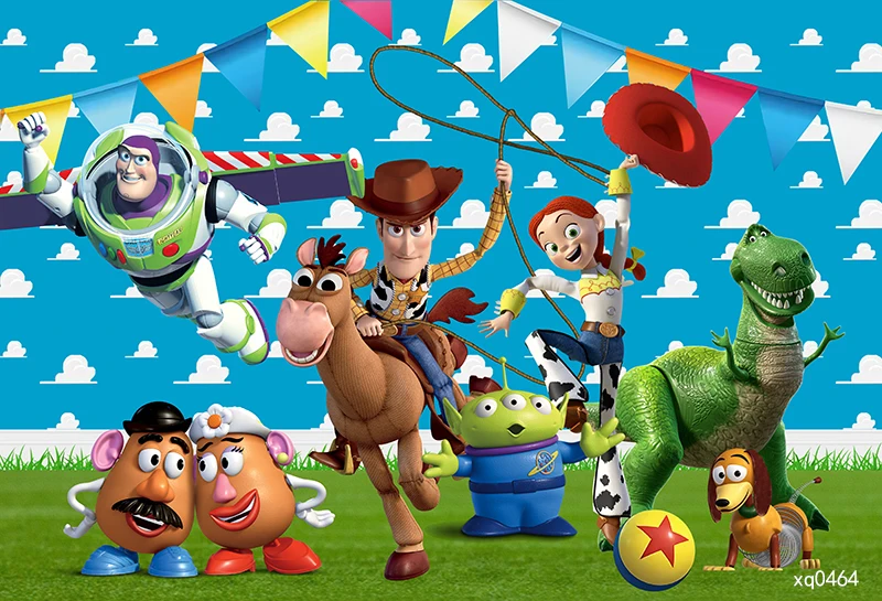 Toy Story Photography Backdrops for Kids Boy Birthday Party Supplies Decor Blue Sky White Clouds Wall Cartoon Photo Background