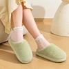 Winter Unisex Concise Solid Color Flat Plush Slippers Non-slip Warm Fluffy Mule Slides For Women Men Home Casual Cotton Shoes 6