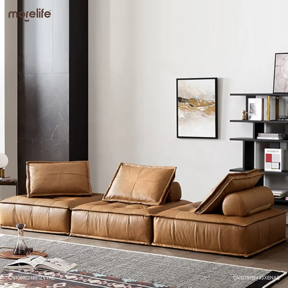 Modulo Combinato Minimalista Nordico Divano In Pelle Bovina/Pelle/Similpelle/Tessuto Divano Pigro Soggiorno Poltrona Quadrata