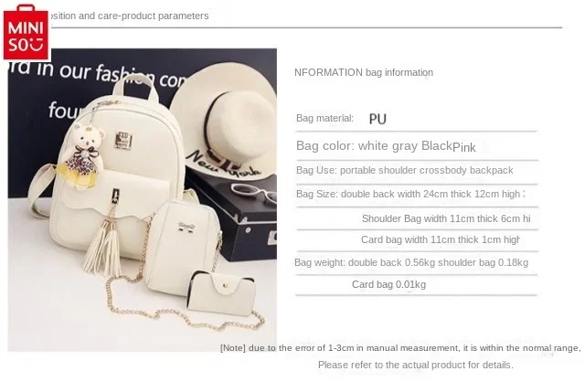 MINISO Disney Princess Cute Bow Fashion Luxury Brand High Quality PU Backpack Women's Sweet Versatile Backpack