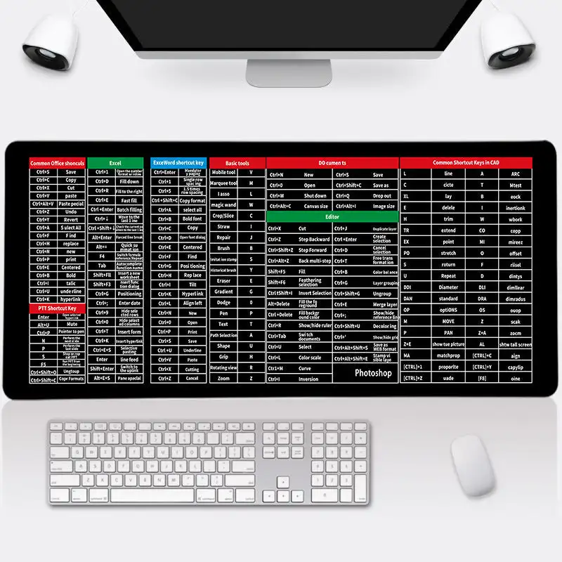 

Quick Key Super Large Anti-slip Keyboard Pad & Office Software Shortcuts Pattern Mouse Pad Gaming Mouse Mat for Game Office Work
