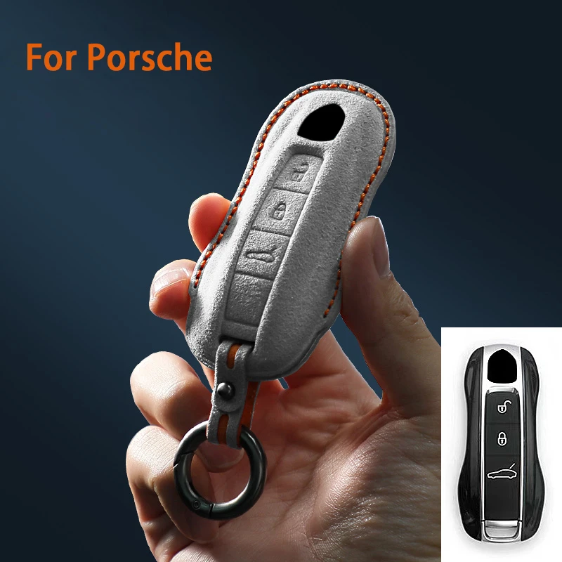 

For Porsche Panamera Cayenne 971 911 9YA Macan Boxster Spyder Carrera Cayman 970 981 991 3 Buttons Suede Car Key Case Keychain