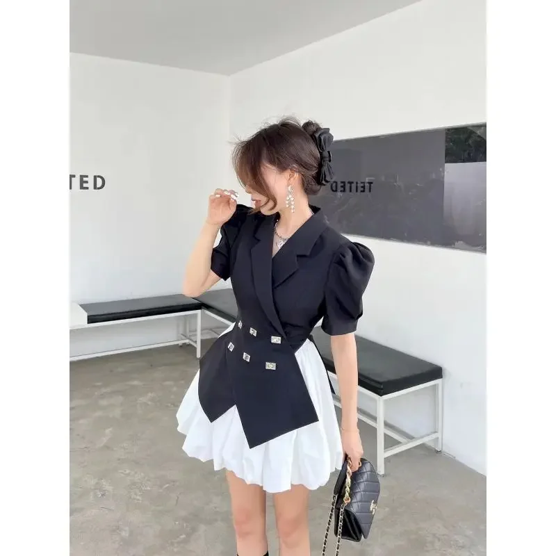 

Insozkdg Sets Women Slim Black Blazer Notched Collar Long Sleeve Irregular Hem Blazers+High Waisted Pleated Skirt Two-piece Set