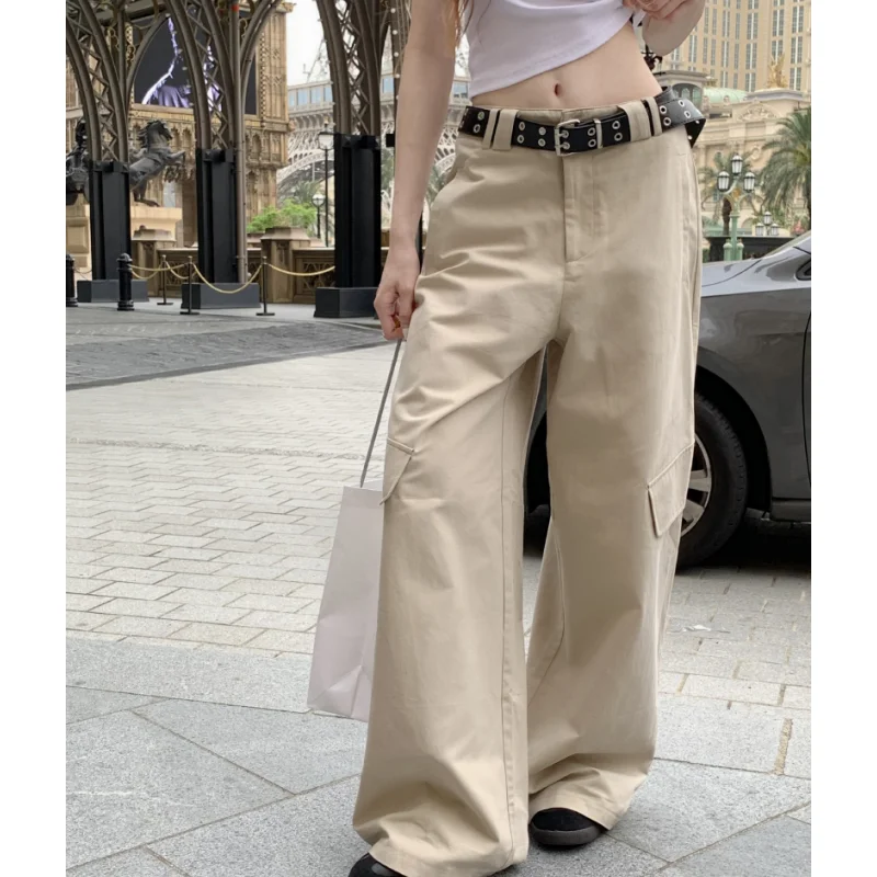 

Брюки-карго женские с завышенной талией, модные прямые штаны с карманами, с широкими штанинами, повседневные мешковатые брюки для улицы, лето