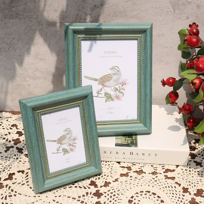 美しいフレーム、ヴィンテージブラウンピーコックブルーデスクトップ