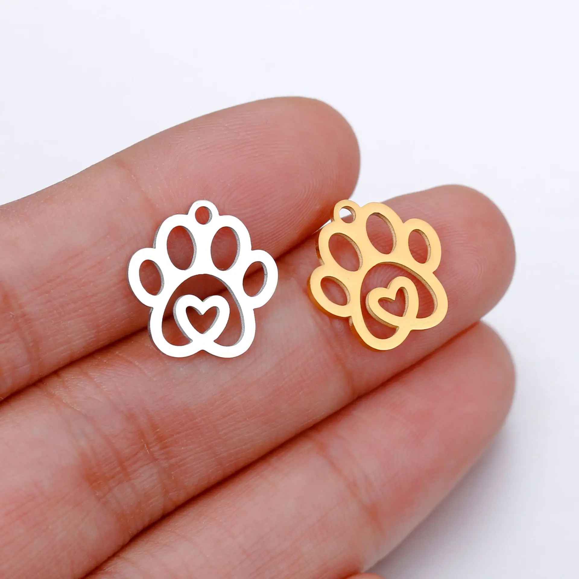 

5pcs/lot 14x14mm New Arrival S.Steel Love Paw Pendant Dog Charm Cut Paw Print Pendants Silver and Gold Colours P002