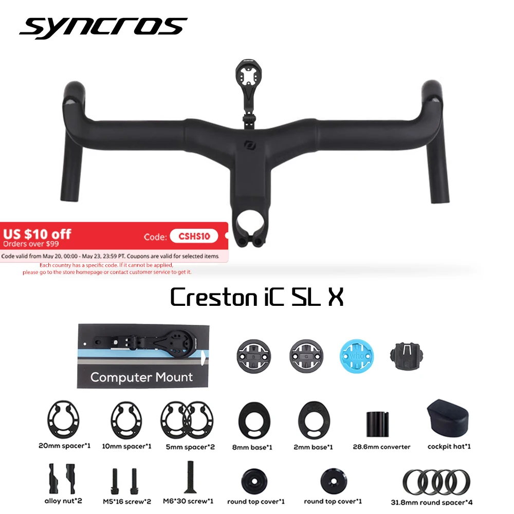 Bicycle Accessories Bicycle Handlebar Syncros Creston IC Sl X Full Internal Cable Routing Road Bicycle Handlebar T1000 Carbon Gravel Integrated Cockpit DI2 With Mount