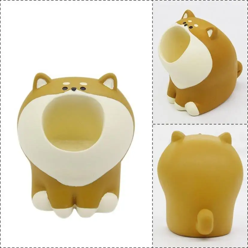 1Pcs Resin Big Mouth Pen Holder Cartoon Dog Cat Cosmetic Brush Holder Desktop Organizer Paper Clip Office Room Desktop Ornaments