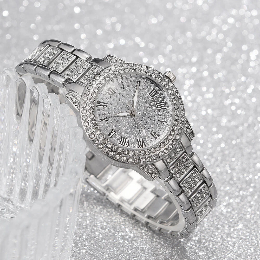 4 PCS Set Luxury Watch Women Necklace Earrings Rhinestone Fashion Wristwatch Female Casual Ladies Watches Bracelet Set Cloc 5