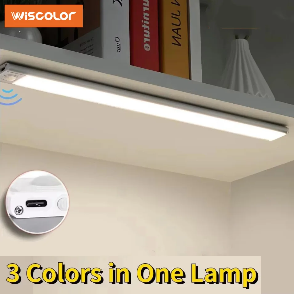 Type-C USB Wireless LED Cabinet Light Rechargeable Motion Sensor Magnetic for Kitchen Wardrobe Emergency Lighting