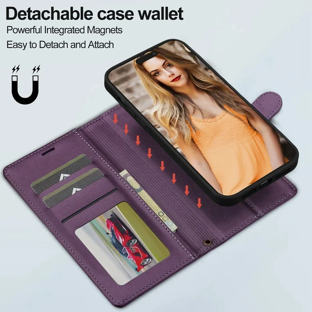 Deluxe 2-in-1 Removable Flip Leather Wallet Case with Magnetic Closure and Card Slot