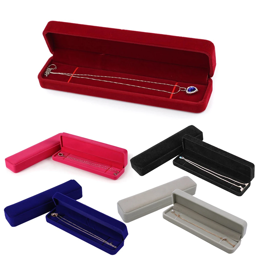 Long Velvet Jewelry Box Necklace Storage Box Pendant Necklace Gift Box