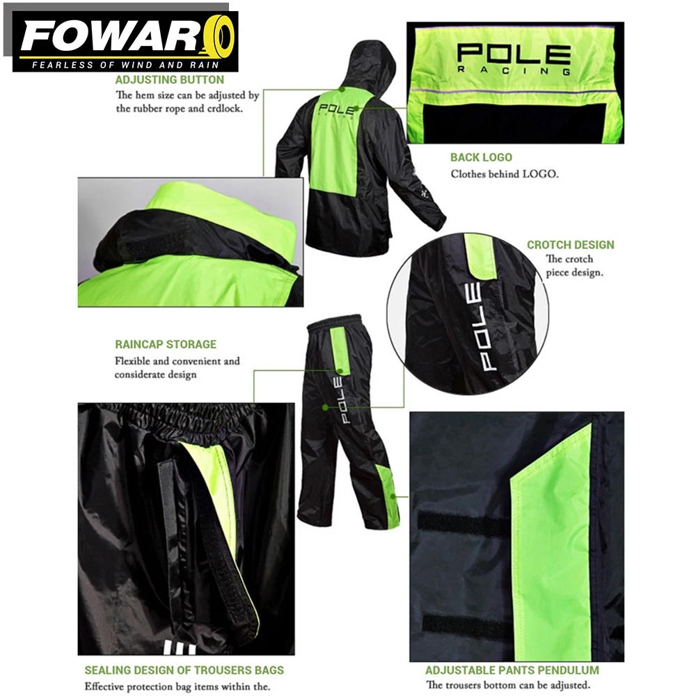Motorcycle Raincoat Reusable Motorcyclist Protective Gear Top And Bottom Set Men Breathable And Comfortable
