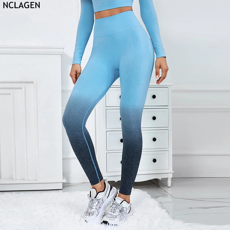 

NCLAGEN Yoga Pants Autumn/Winter Gradient Sports Running Fitness Pants Women's Hip Lift High Waist Outwear Sports Leggings