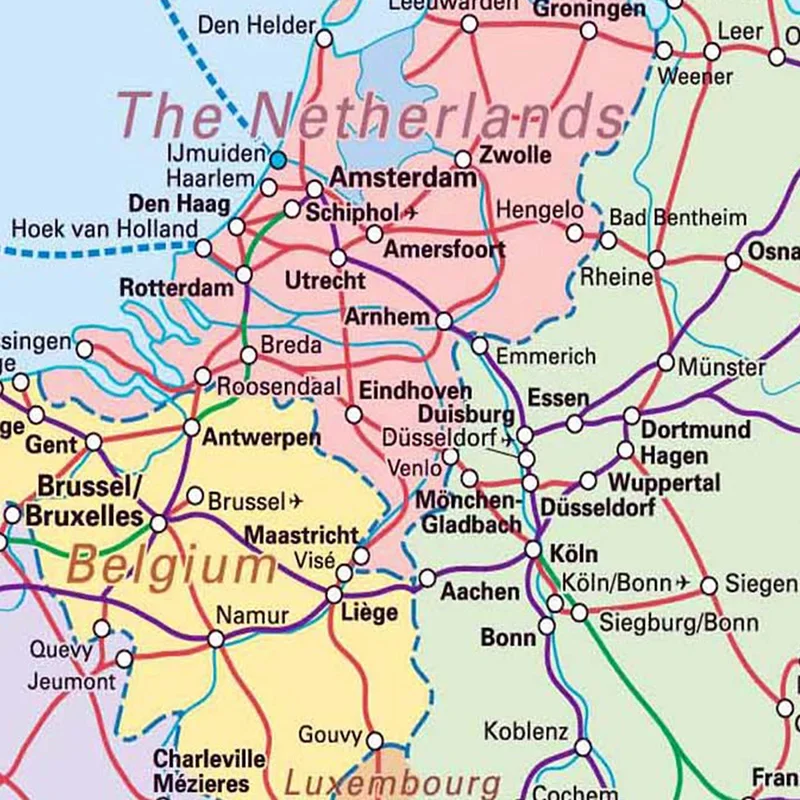 The Europe Political Map with Traffic Route 84*59cm Canvas Painting Wall Art Poster Home Decor School Classroom Supplies