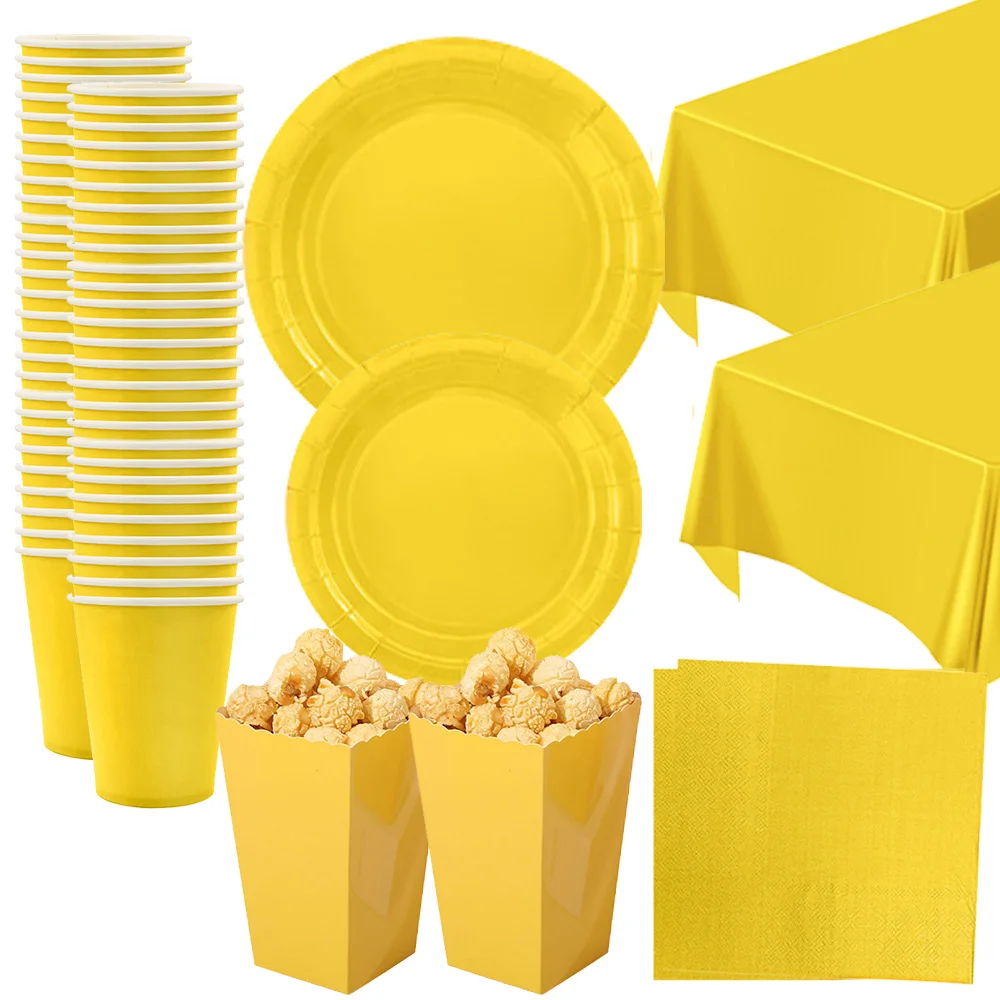 Yellow Party Supplies Tableware Set - Paper Plates, Napkins, and Cups