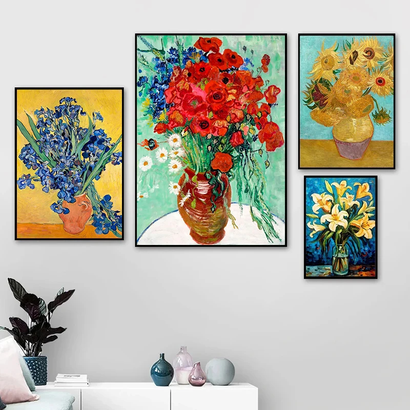 Impressionist Vincent Van Gogh Sunflowers Canvas Painting - Abstract Floral Wall Art Decor