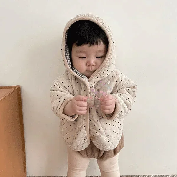9534E Children Clothes Hooded Cotton-padded Coat Winter Spring Wave Dot Baby Boy's Coat Cotton-padded Hooded Girl's Jacket baby jacket baby coat children jacket