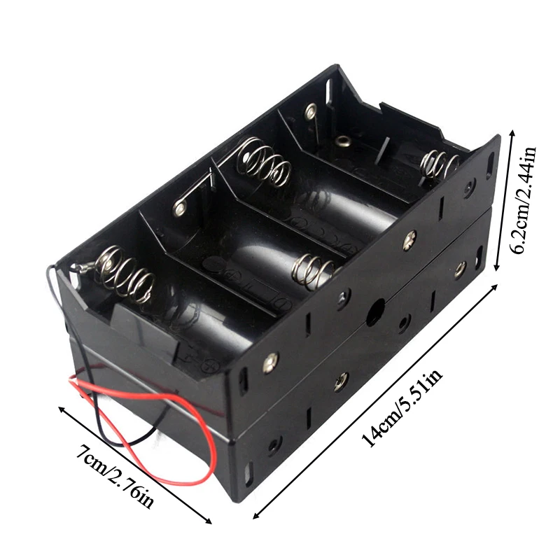 12V 8슬롯 D 사이즈 DIY 배터리 홀더 보관 케이스 박스, 뒤집어 놓는 형태의 컨테이너, 검정색 및 빨간색 전선 포함, 1.5V D형 배터리용