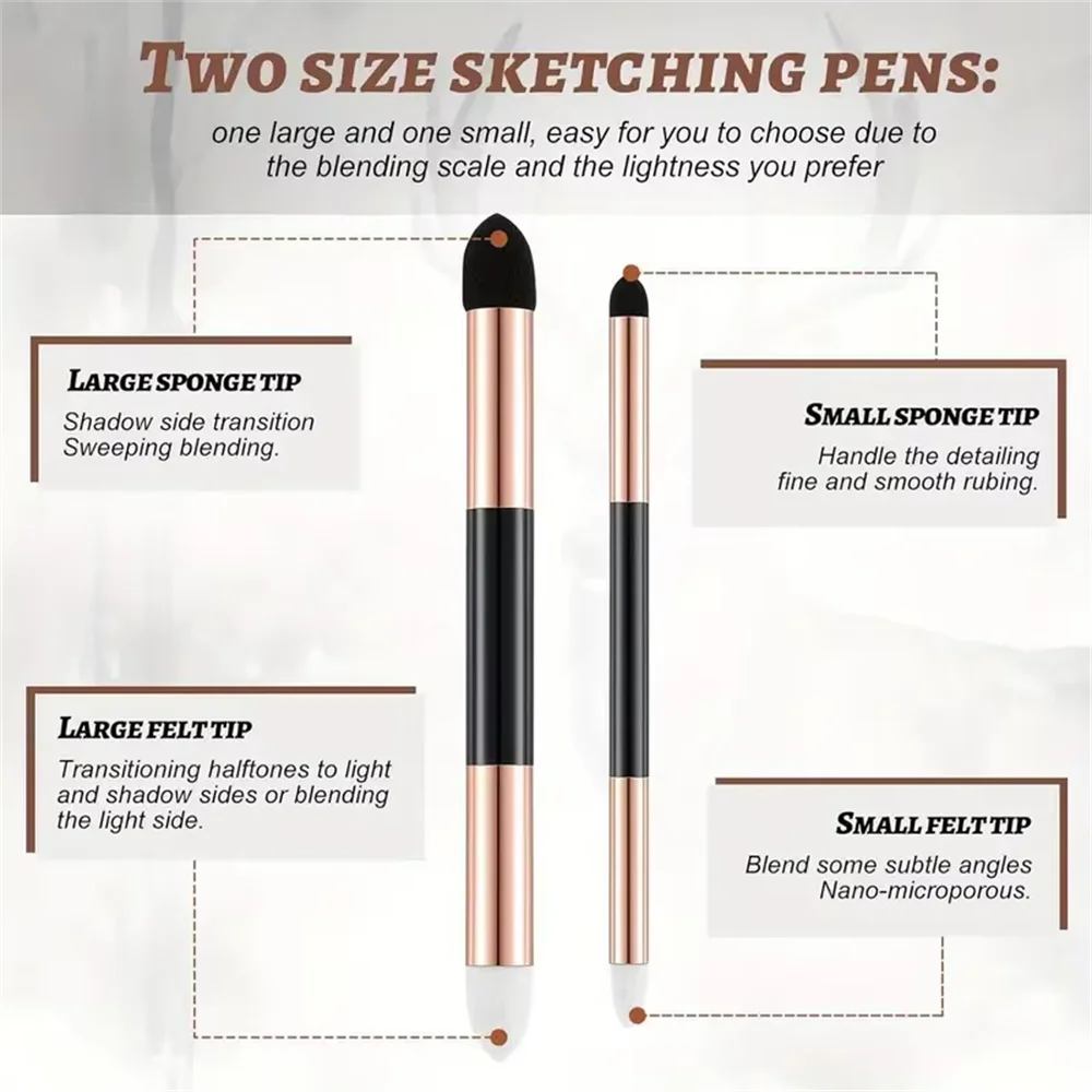 2Pcs Artist Blending Sponge Pen Double Headed Rubbing Brush Dual Tip Sketching Wipe Pen Drawing Art Blenders Tools 5