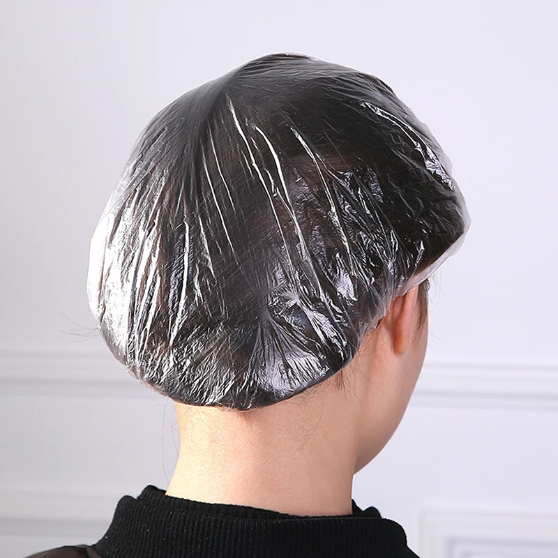 100Pcs Disposable Shower Cap Plastic Waterproof Headgear Hotel Hair Dye Shower Cap Transparent Plastic Beauty Salon Cling