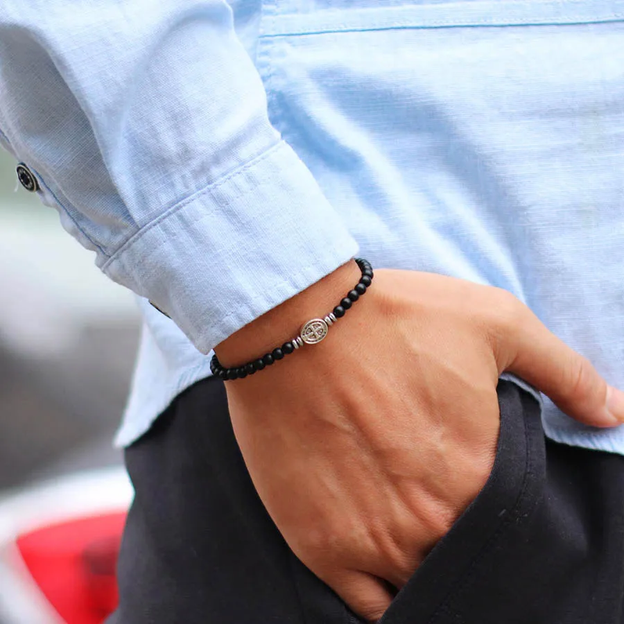 Hematite Beads Men Bracelet Natural Stone Healing Meditation