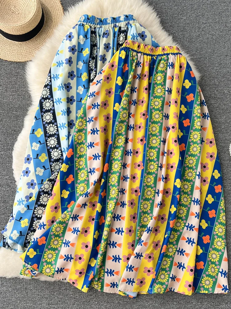 Yuoomuoo 2022 New Summer Casual Women Skirts Elastic High Waist Flower