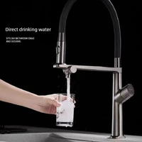 ก๊อกน้ําห้องครัวทองเหลืองสีเทาปืนหรู 1 รู ด้ามจับคู่ ระบบควบคุมคู่เย็นและร้อน พร้อมน้ํากรอง อ่างล้างจานสองฟังก์ชั่น Tap 1