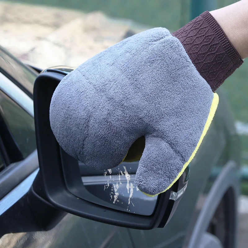 Car Cleaning Gloves Soft Microfiber Strong Water Absorption Car Body Washing Glove Window Glass Tire Detailing Dust Clean Tools