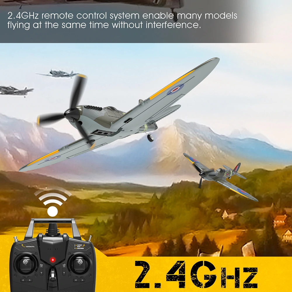 Eachine Spitfire V2 2.4GHz EPP 400mm Wingspan 6-Axis Gyro One-Key U-Turn Aerobatic Mini RC Airplane BNF/RTF Compatible DSM S-BUS Protocol for Trainer Beginner