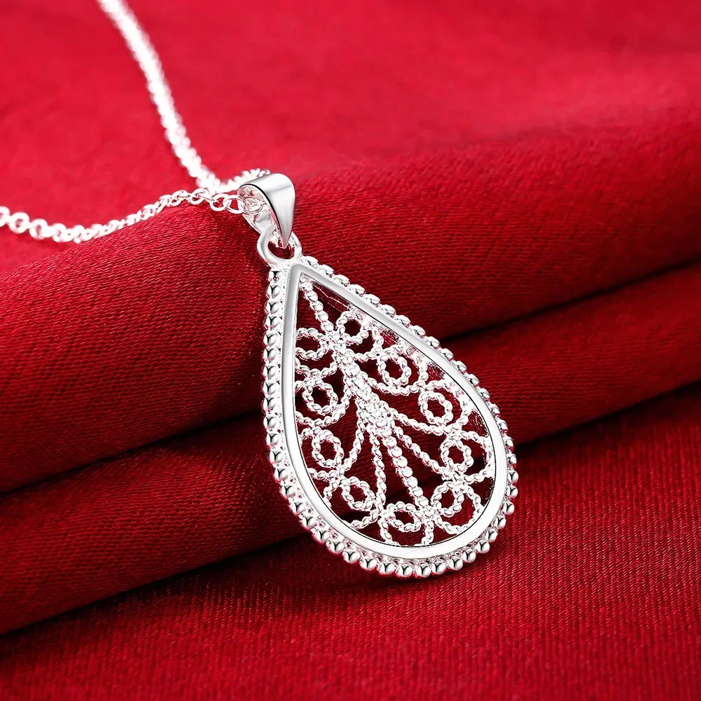 45cm Charms 925 Sterling Silver Necklace Pretty Drop Shape Pattern for Women Fashion Party Wedding Jewelry Gifts Chains