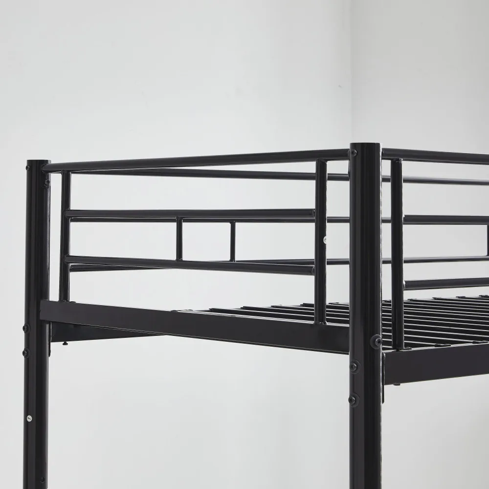 Schwarzes umwandelbares Kinder-Etagenbett 90×200cm, trennbar in 2 Einzelbetten mit Gitter-Sicherheitszaun und Treppen, sicher und robust – Detail 12
