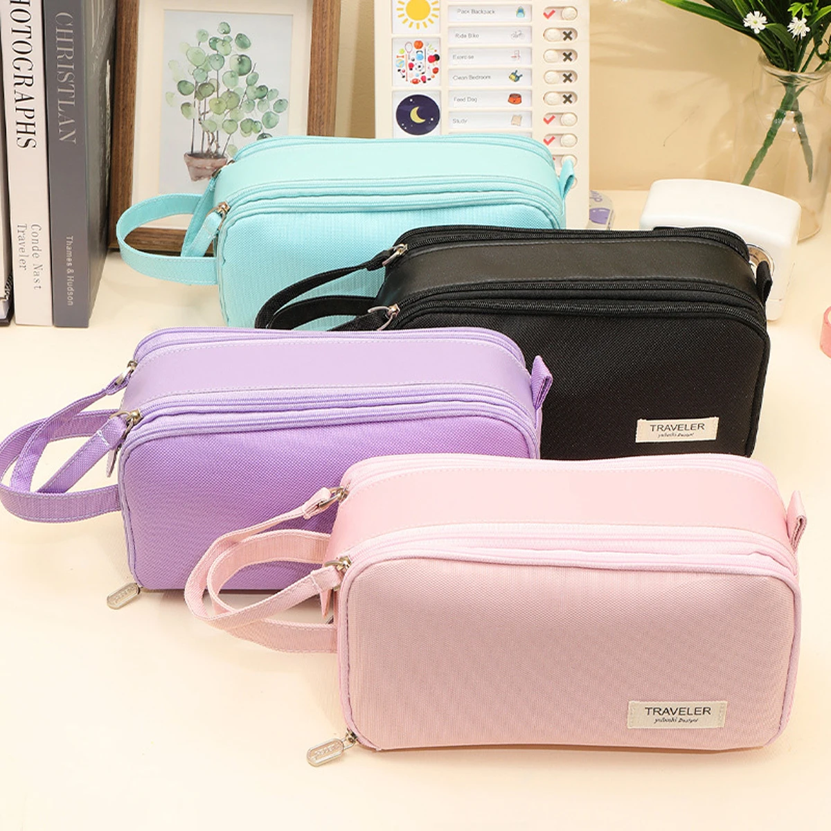 카와이 휴대용 연필 케이스, 대용량 인스 문구 보관 가방, 다기능 펜 박스, 학교 사무용품 문구