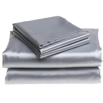 Set di lenzuola 4/6 pezzi in seta di gelso al 100%, set di biancheria da letto in tinta unita, lenzuolo piatto con lenzuolo setoso di lusso, morbido e lavabile 1