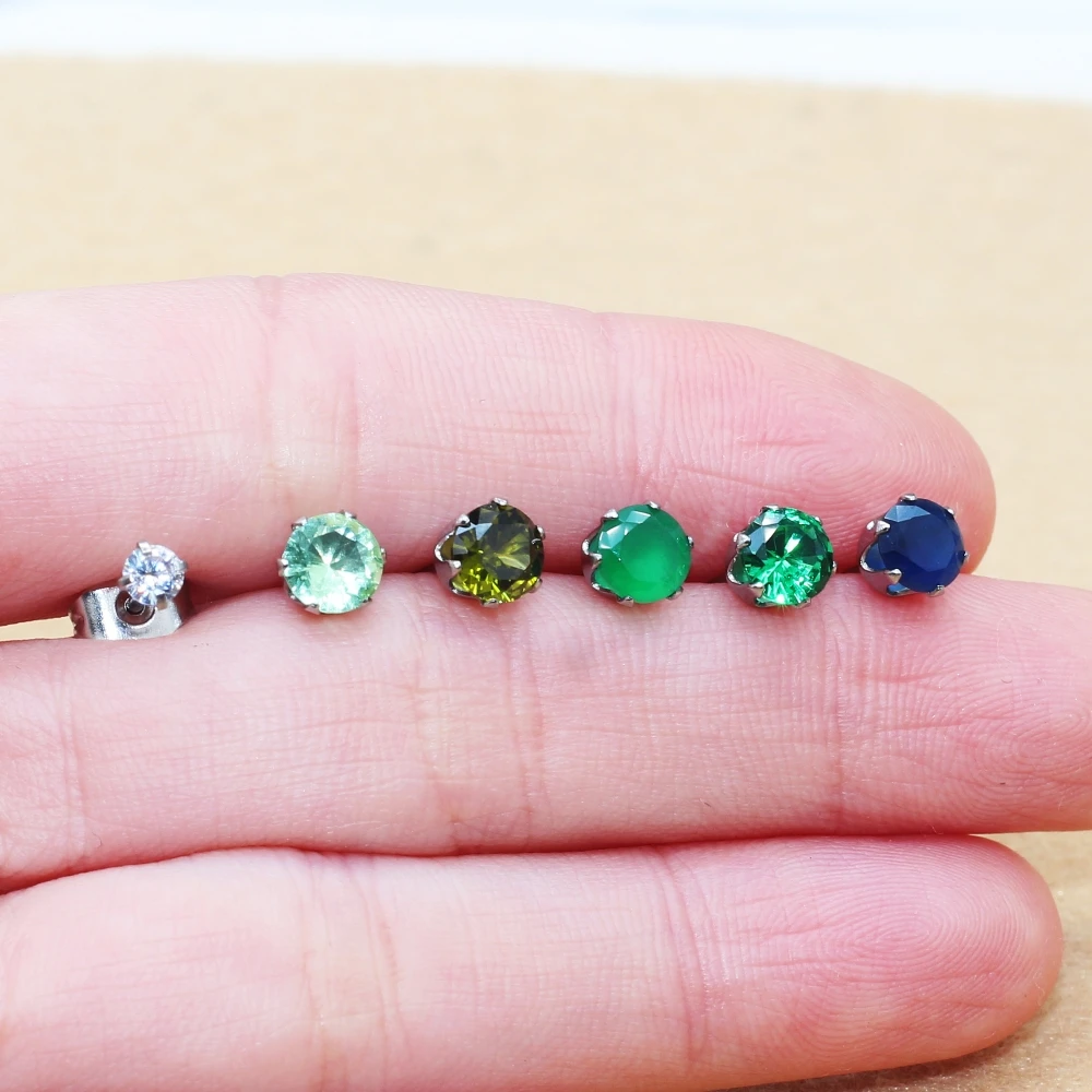 5 mm runde, bunte AAA-Zirkone, hypoallergen, Edelstahl-Ohrstecker, kurzer Schmuck, verblasst nie – Detail 3