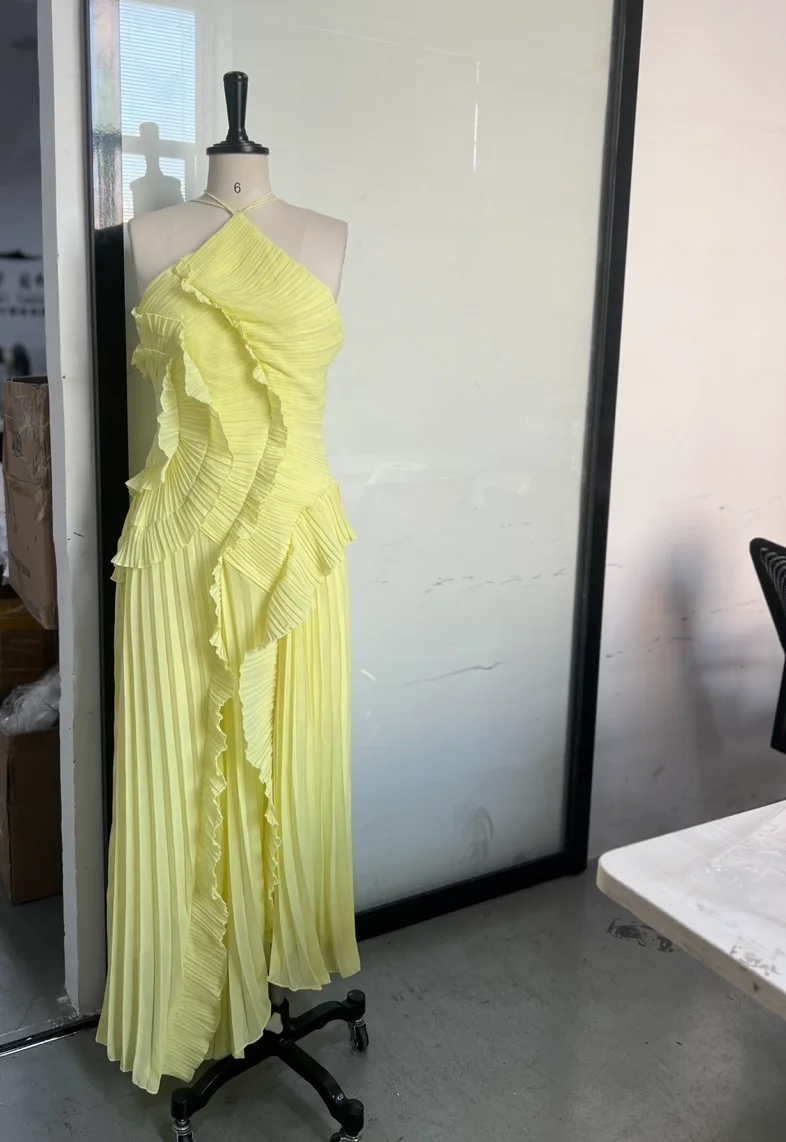 فستان حفلات شيفون بنفسجي طويل