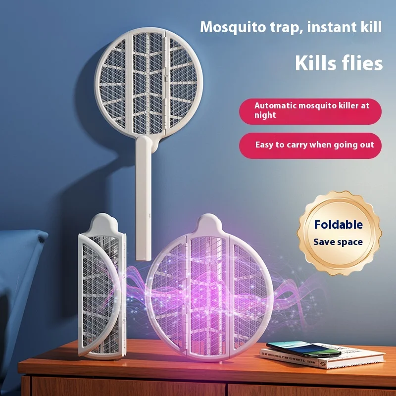 ไม้ตียุงไฟฟ้าพับได้สำหรับตั้งแคมป์ ท่องเที่ยว และใช้ในบ้าน ชาร์จซ้ำได้ พร้อมหลอดดึงยุงอัตโนมัติ 2 in 1 เครื่องกำจัดยุง 1