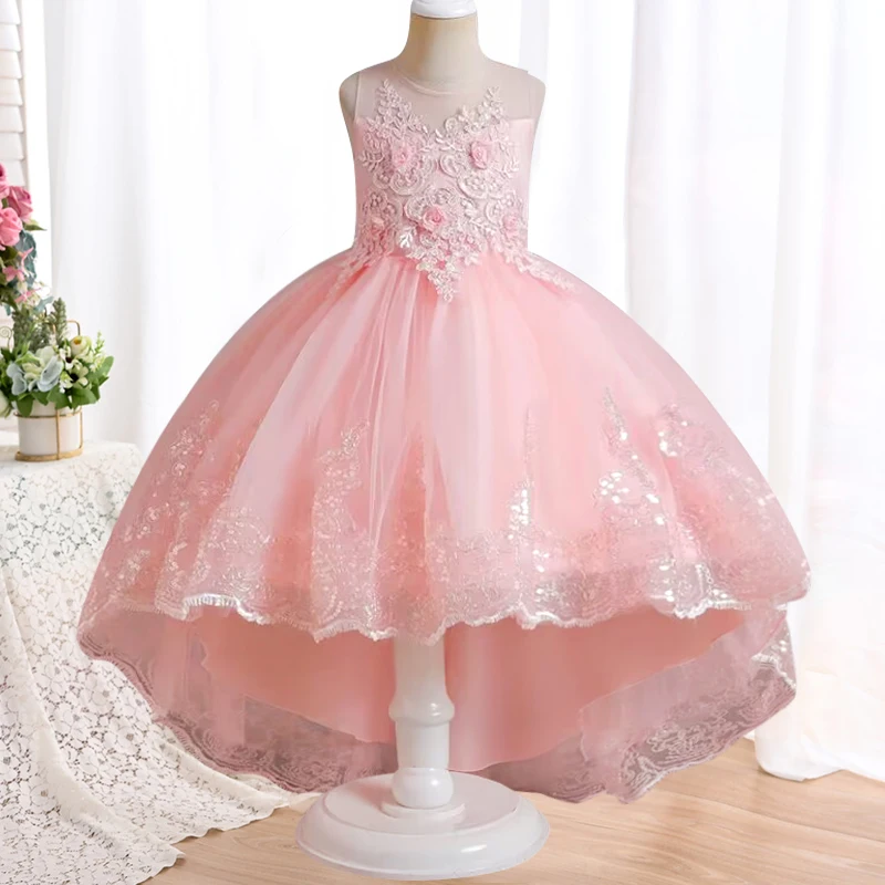 

2023 New Children's Princess Dress Wedding Dress Fluffy Dress Lace Trail Embroidery Sequins Piano Christmas Performance Costume