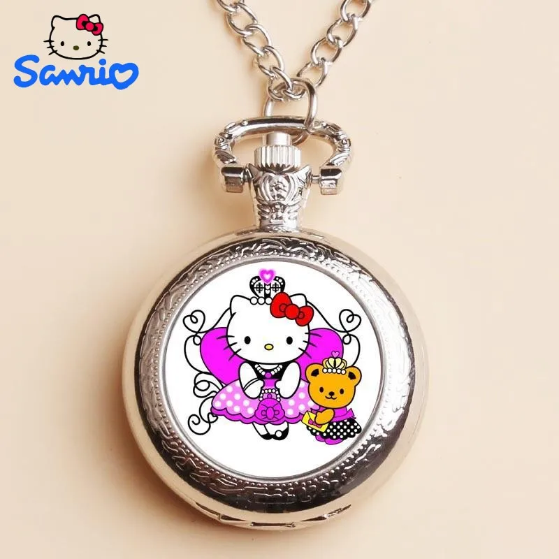 

Sanrio hello kitty anime peripheral student accessories pocket watch luminous quartz flip top watch children's holiday gift