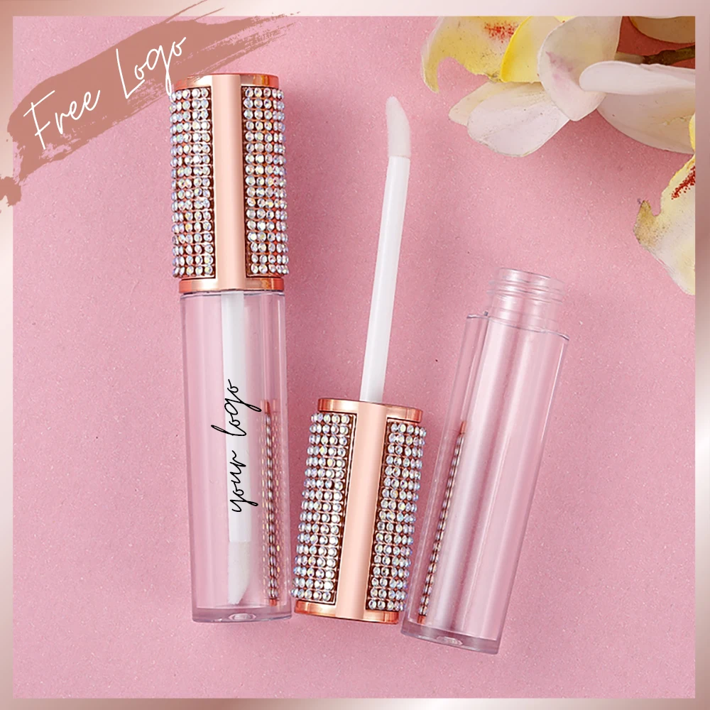 Rhinestones Lip Gloss Round Wand Tube Empty Bottles Makeup Container Lipstick 5ml Private Label